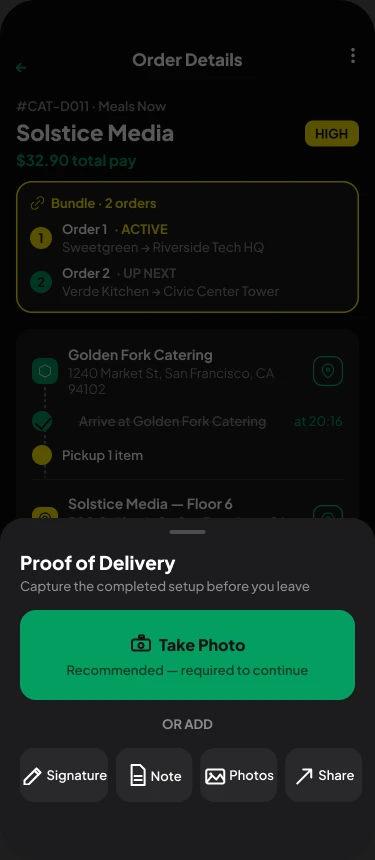 Meals Now driver app: proof of delivery photo capture